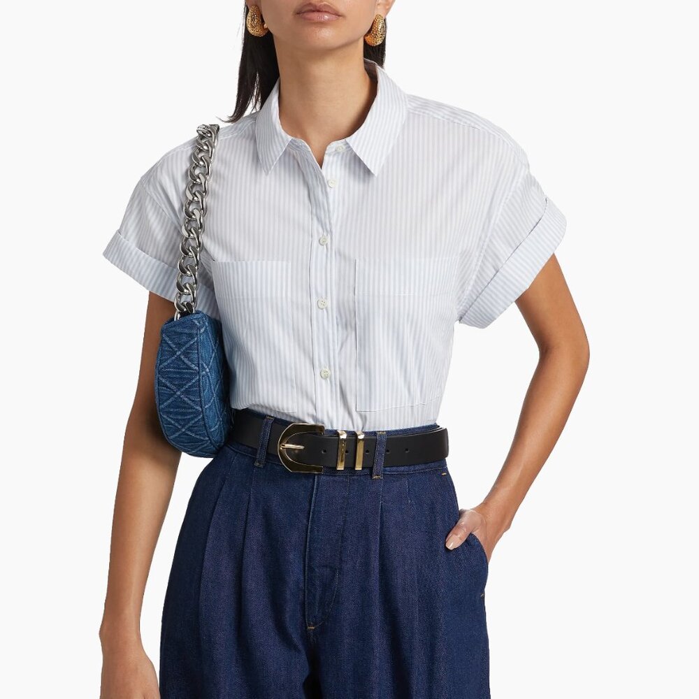 Frame Stripe Button-Up Cuffed Shirt - Picture 2 of 7